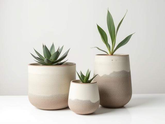 Set of textured ceramic planters