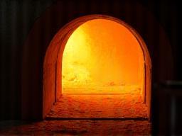Glowing interior of a kiln during final firing