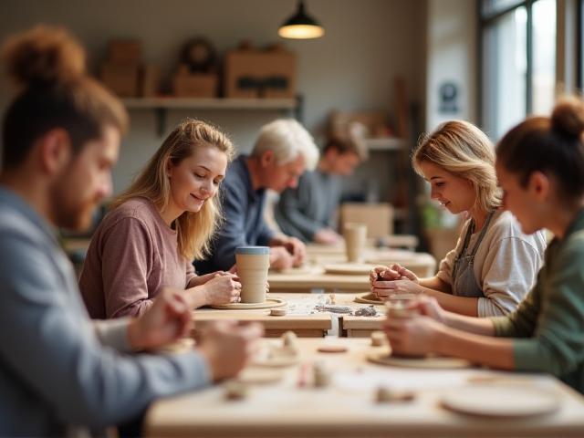 Participants enjoying a ceramic art workshop at Waraku Tougei